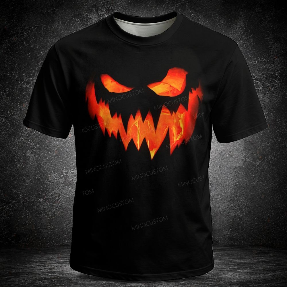 Men's Vintage Halloween Spooky Pumpkin Face Full Print Short Sleeve T-shirt