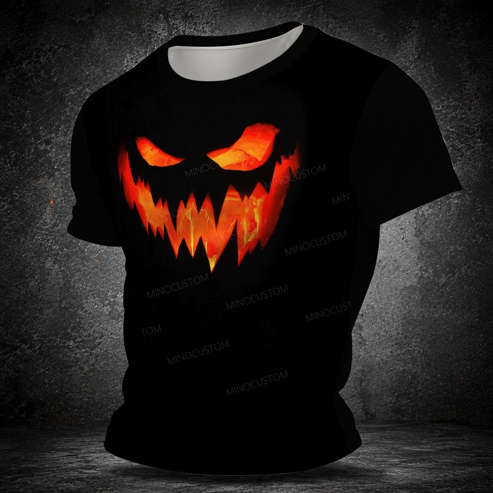 Men's  Vintage Halloween Spooky Pumpkin Face Full Print Short Sleeve T-shirt