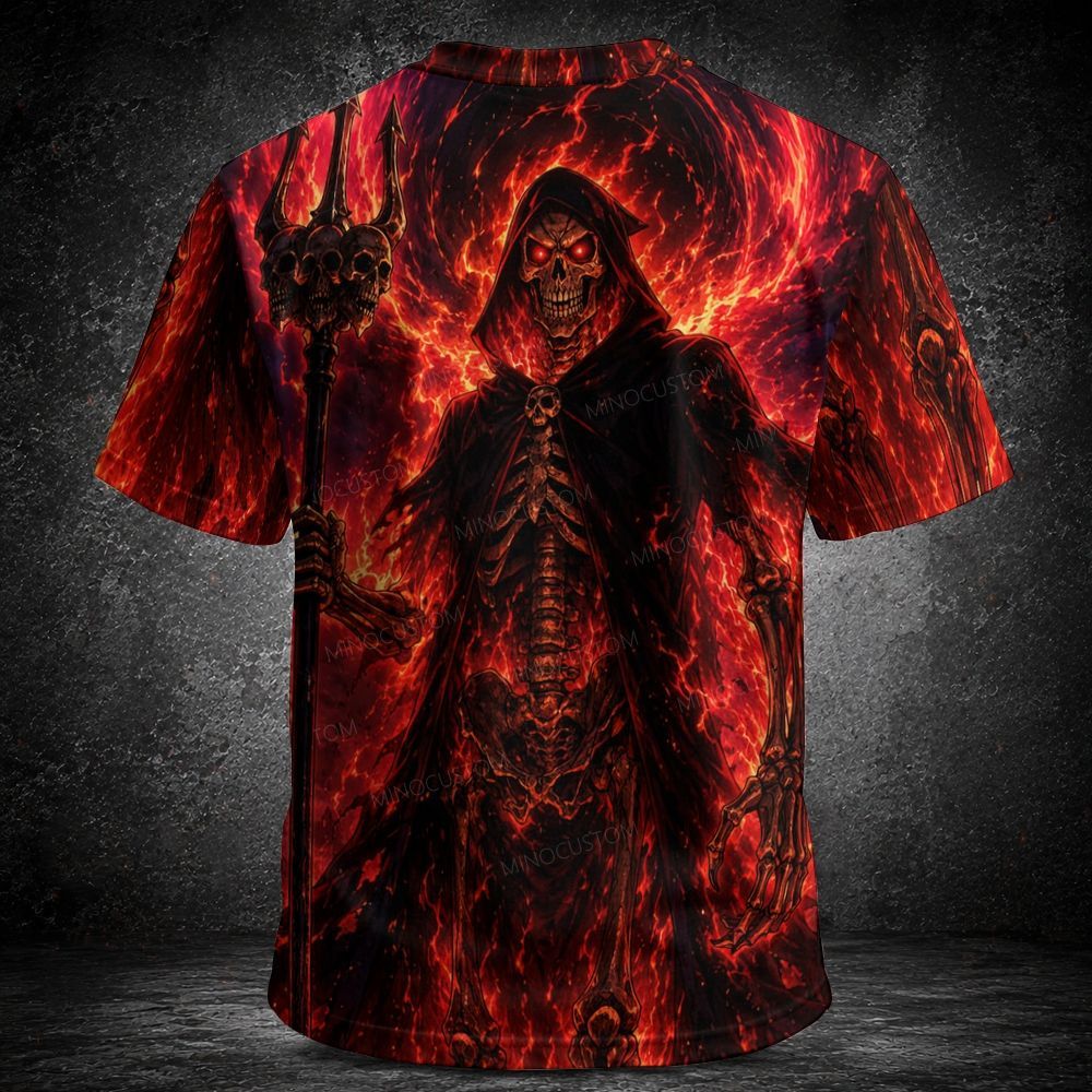 Men's  Vintage Fiery Lava Grim Reaper Trident All Over Print Short Sleeve T-shirt