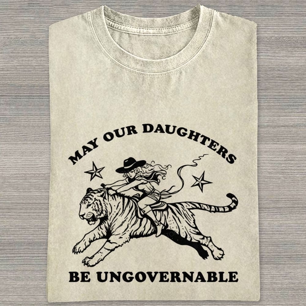 Vintage Western Cowgirl Tiger Graphic Washed T-shirt