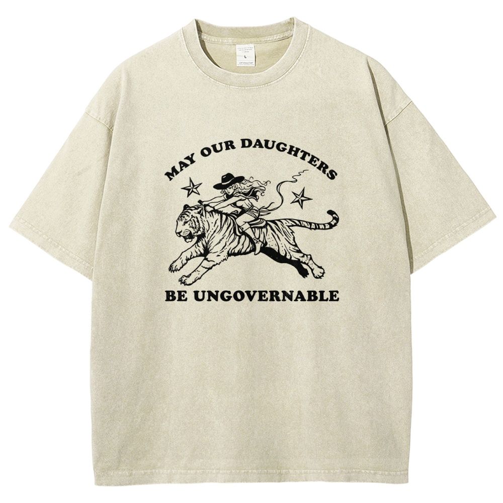 Vintage Western Cowgirl Tiger Graphic Washed T-shirt