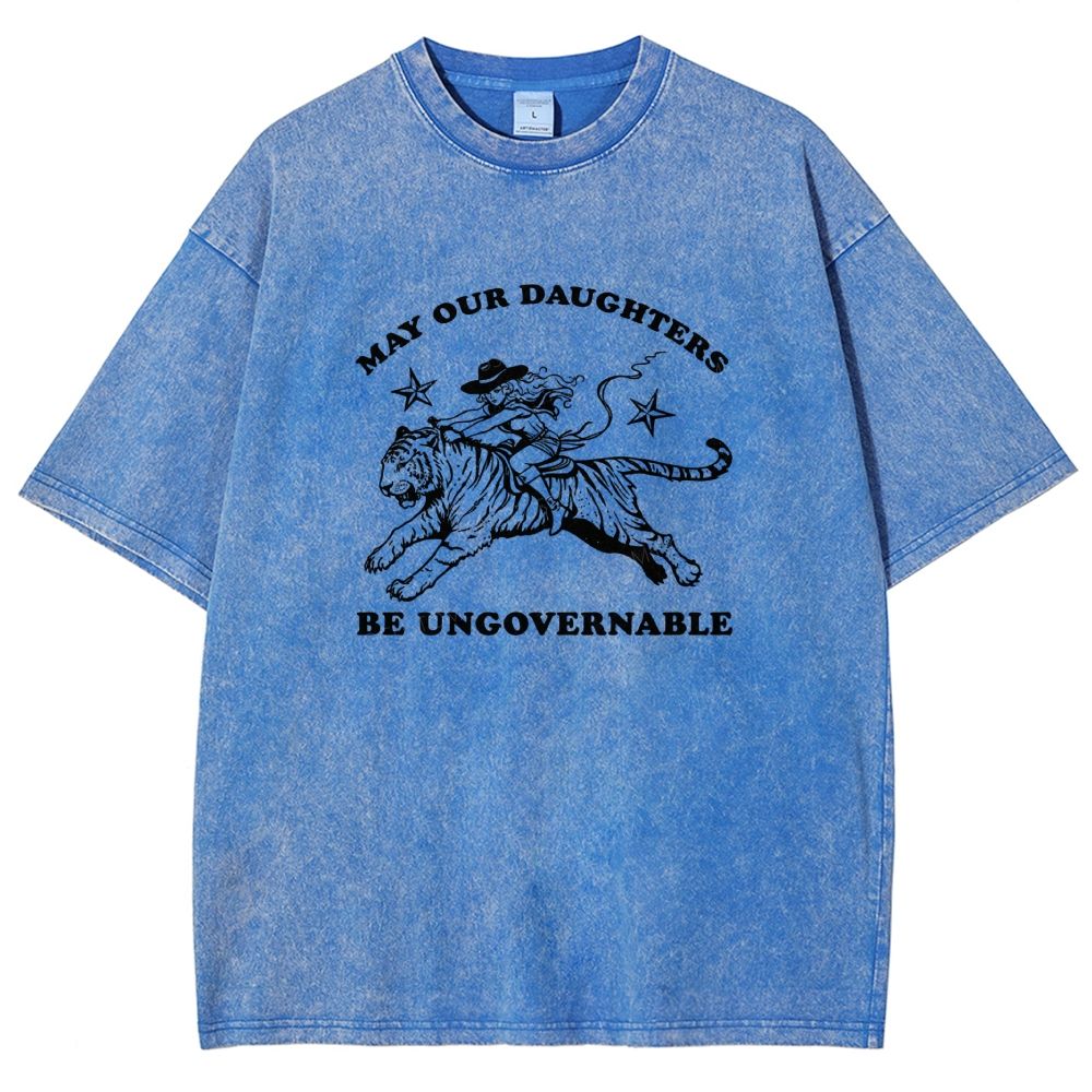 Vintage Western Cowgirl Tiger Graphic Washed T-shirt
