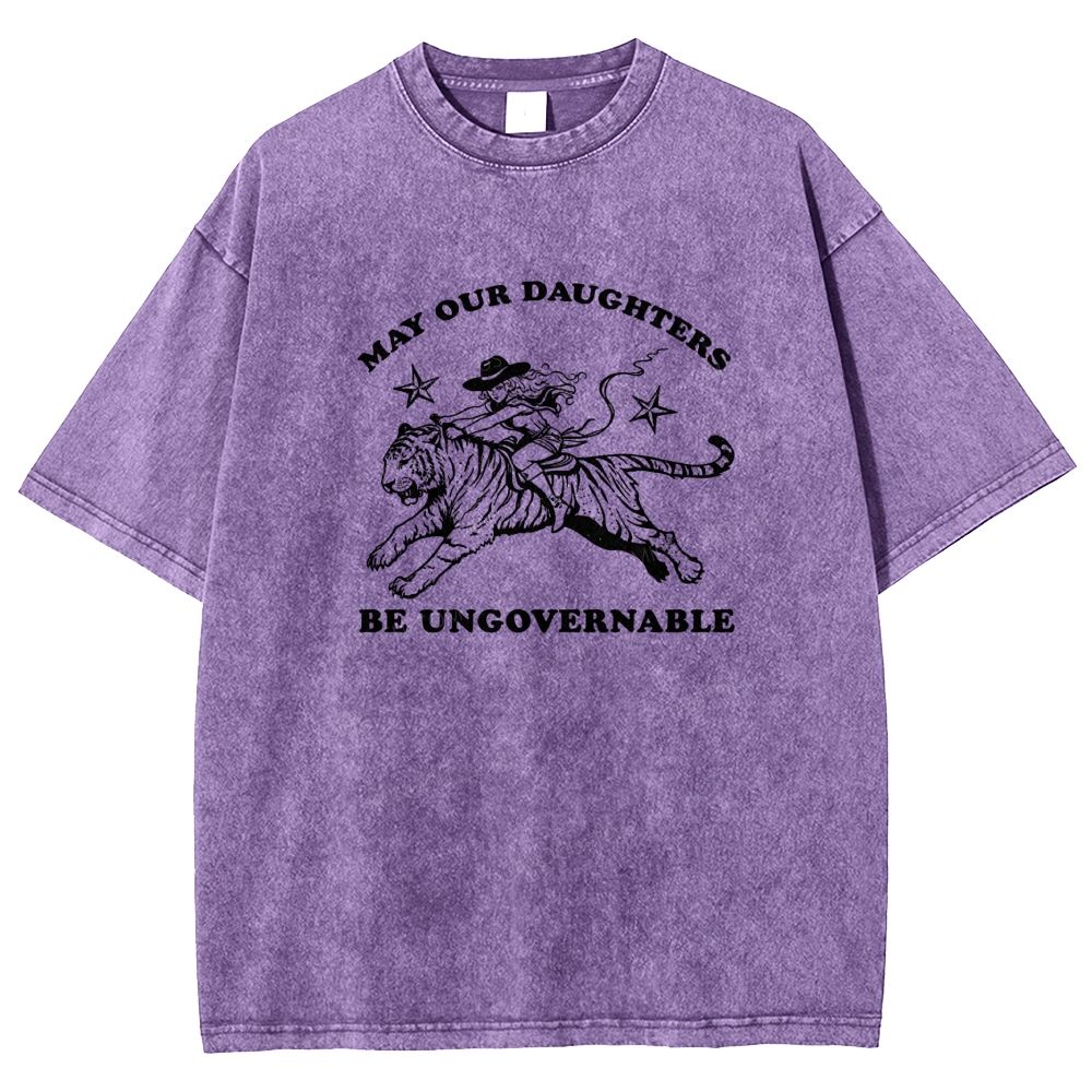 Vintage Western Cowgirl Tiger Graphic Washed T-shirt