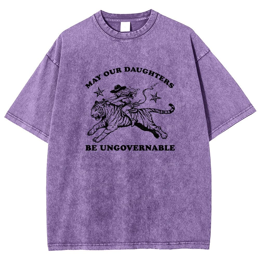 Vintage Western Cowgirl Tiger Graphic Washed T-shirt