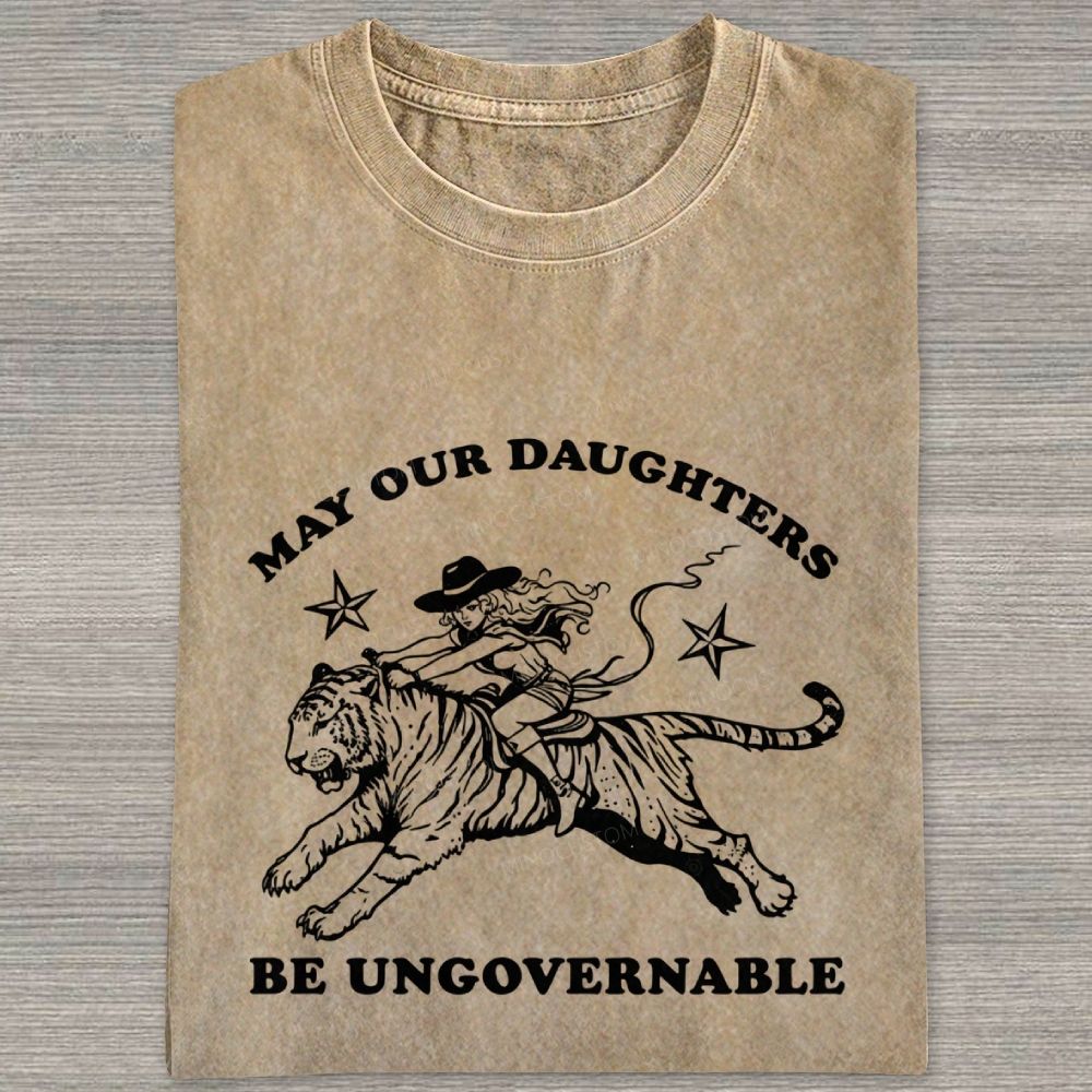 Vintage Western Cowgirl Tiger Graphic Washed T-shirt