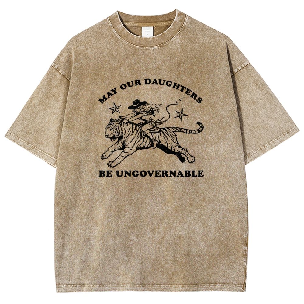 Vintage Western Cowgirl Tiger Graphic Washed T-shirt