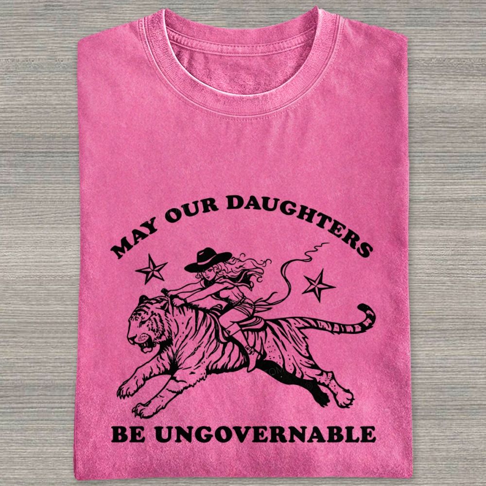Vintage Western Cowgirl Tiger Graphic Washed T-shirt