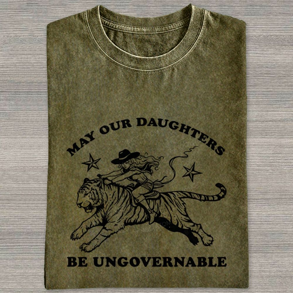 Vintage Western Cowgirl Tiger Graphic Washed T-shirt