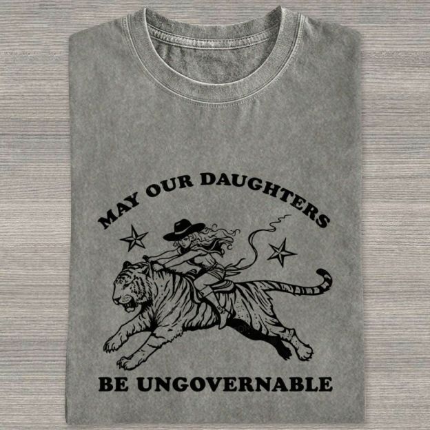 Vintage Western Cowgirl Tiger Graphic Washed T-shirt