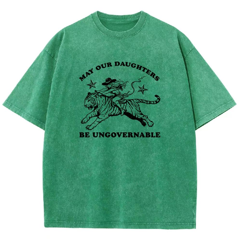 Vintage Western Cowgirl Tiger Graphic Washed T-shirt