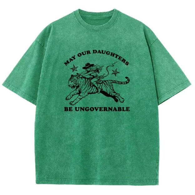 Vintage Western Cowgirl Tiger Graphic Washed T-shirt