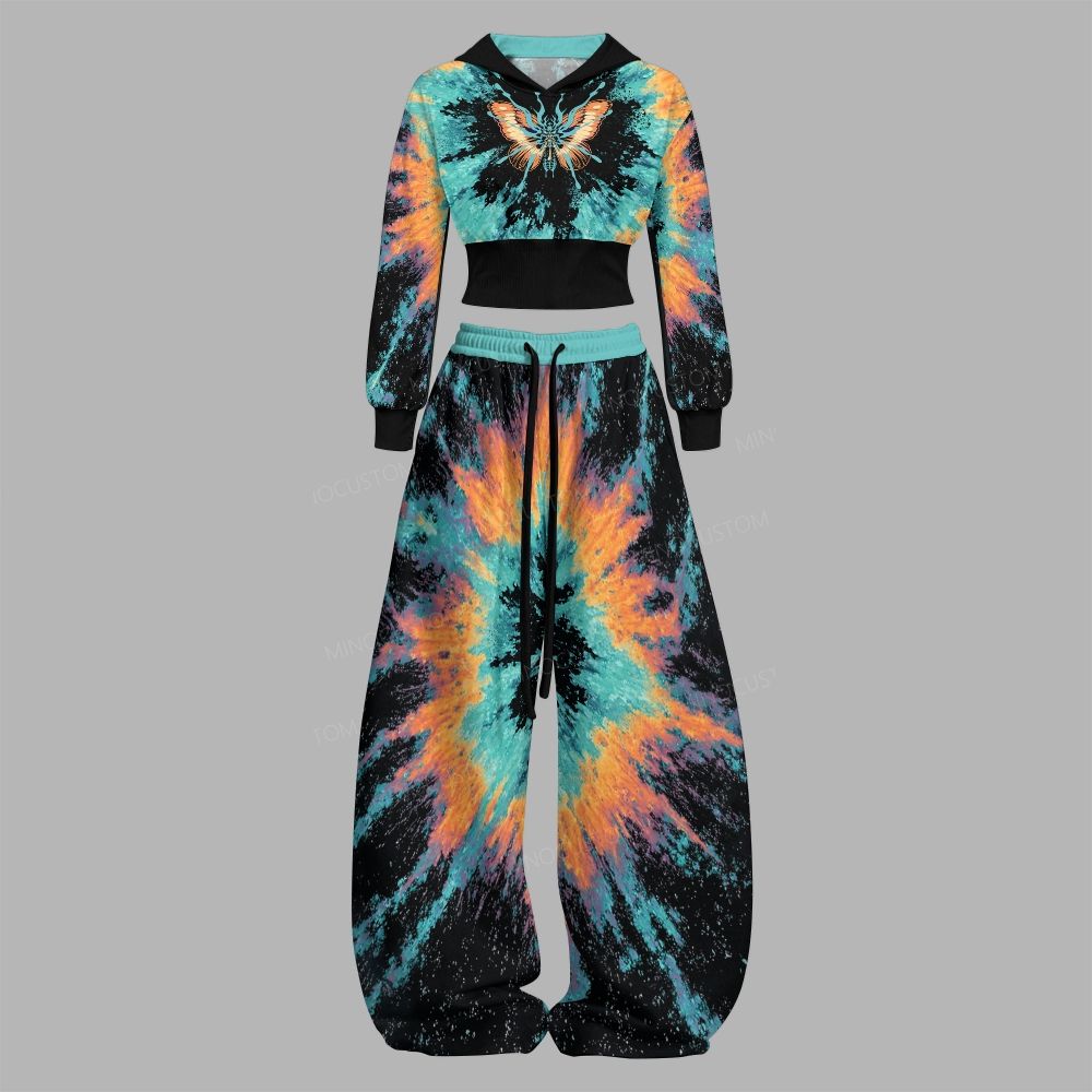 Tie Dye Mystical Butterfly Slim-Fit Sweatshirt Set