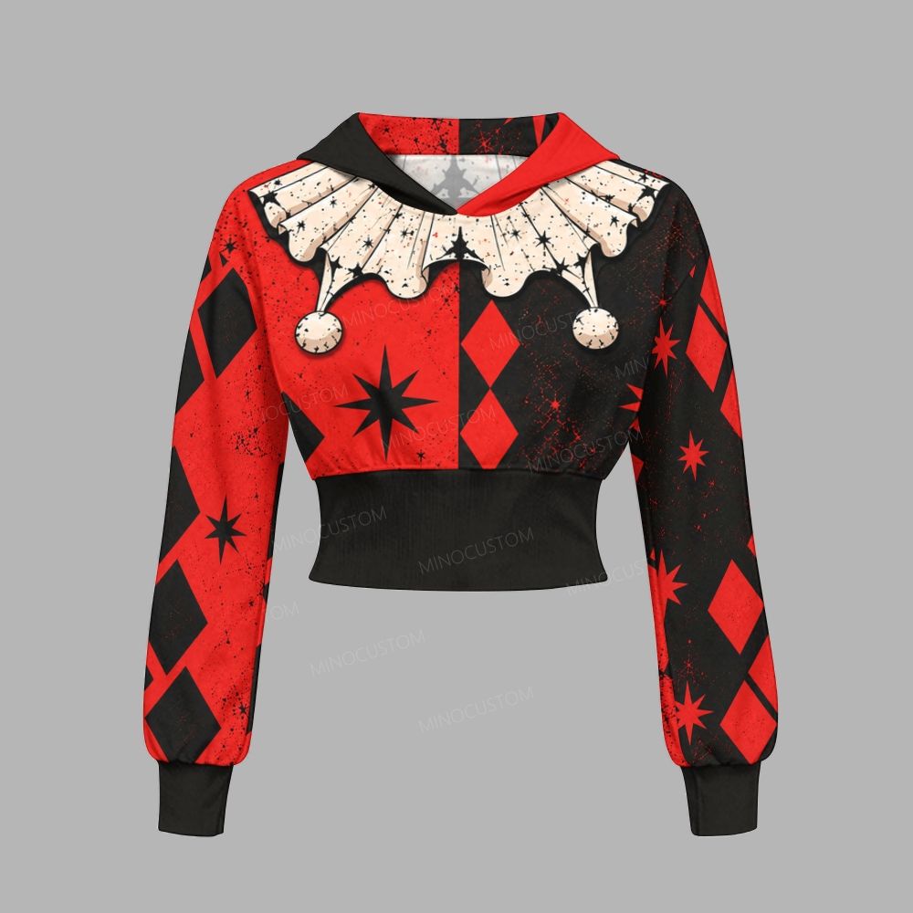 Dark Clown Portrait Diamond Check Gothic Slim-Fit Sweatshirt Set