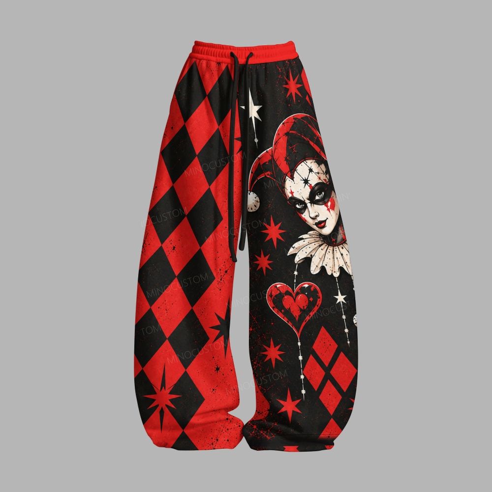 Dark Clown Portrait Diamond Check Gothic Slim-Fit Sweatshirt Set