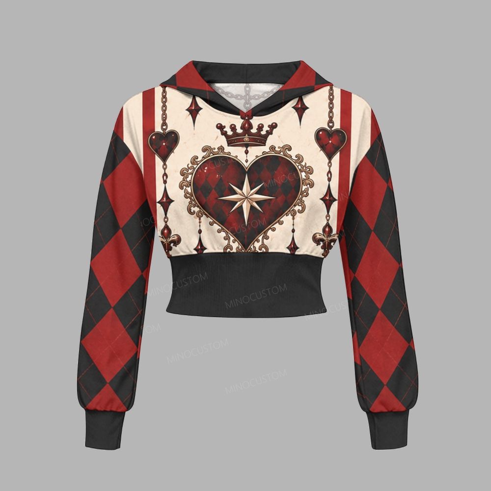 Gothic Heart Crown Diamond Check Slim-Fit Sweatshirt Set 