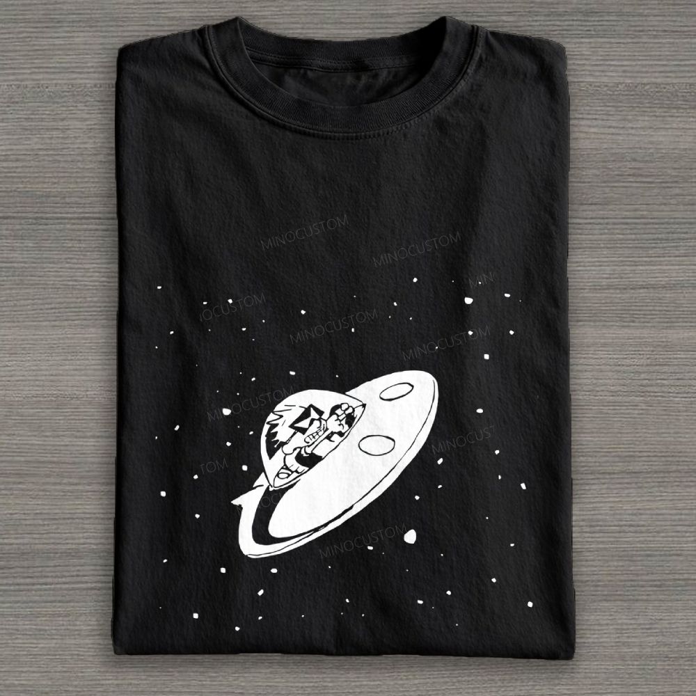 Retro UFO Space Cartoon Graphic Cotton T-shirt