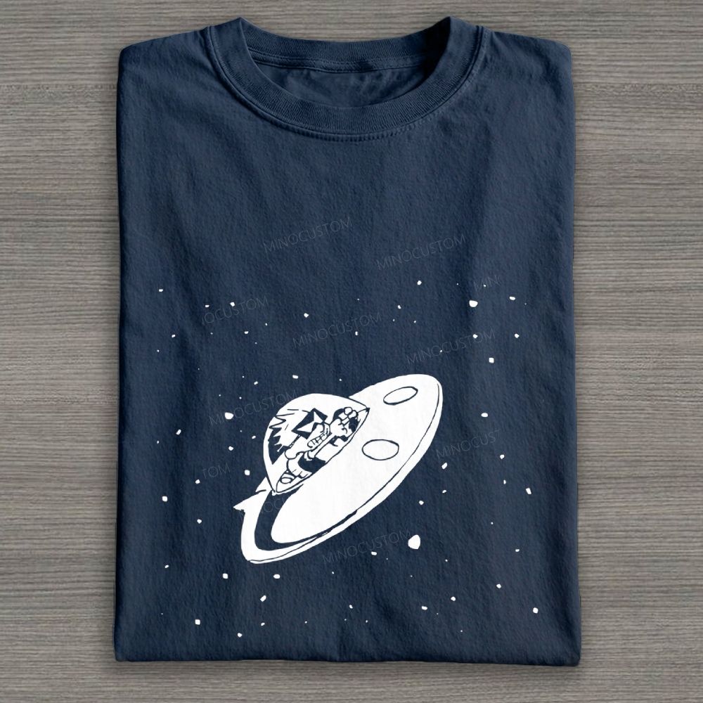 Retro UFO Space Cartoon Graphic Cotton T-shirt