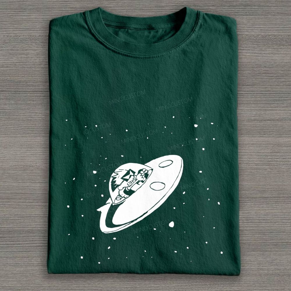 Retro UFO Space Cartoon Graphic Cotton T-shirt