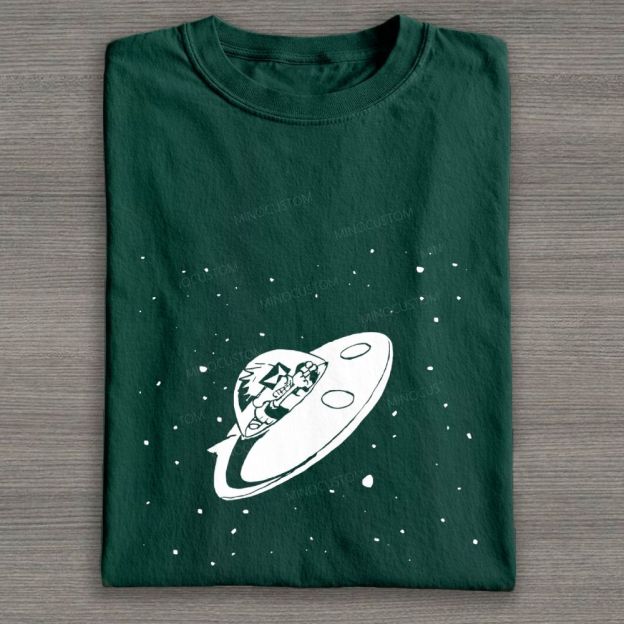 Retro UFO Space Cartoon Graphic Cotton T-shirt