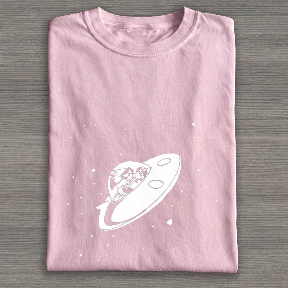 Retro UFO Space Cartoon Graphic Cotton T-shirt