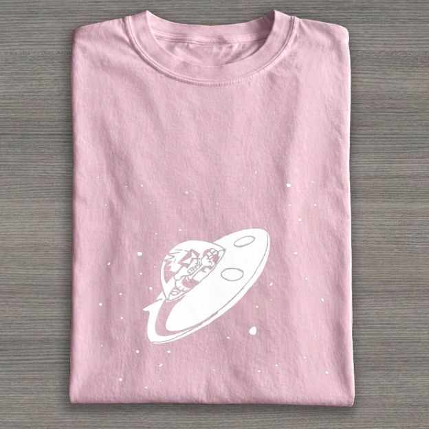 Retro UFO Space Cartoon Graphic Cotton T-shirt