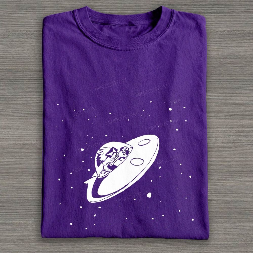 Retro UFO Space Cartoon Graphic Cotton T-shirt