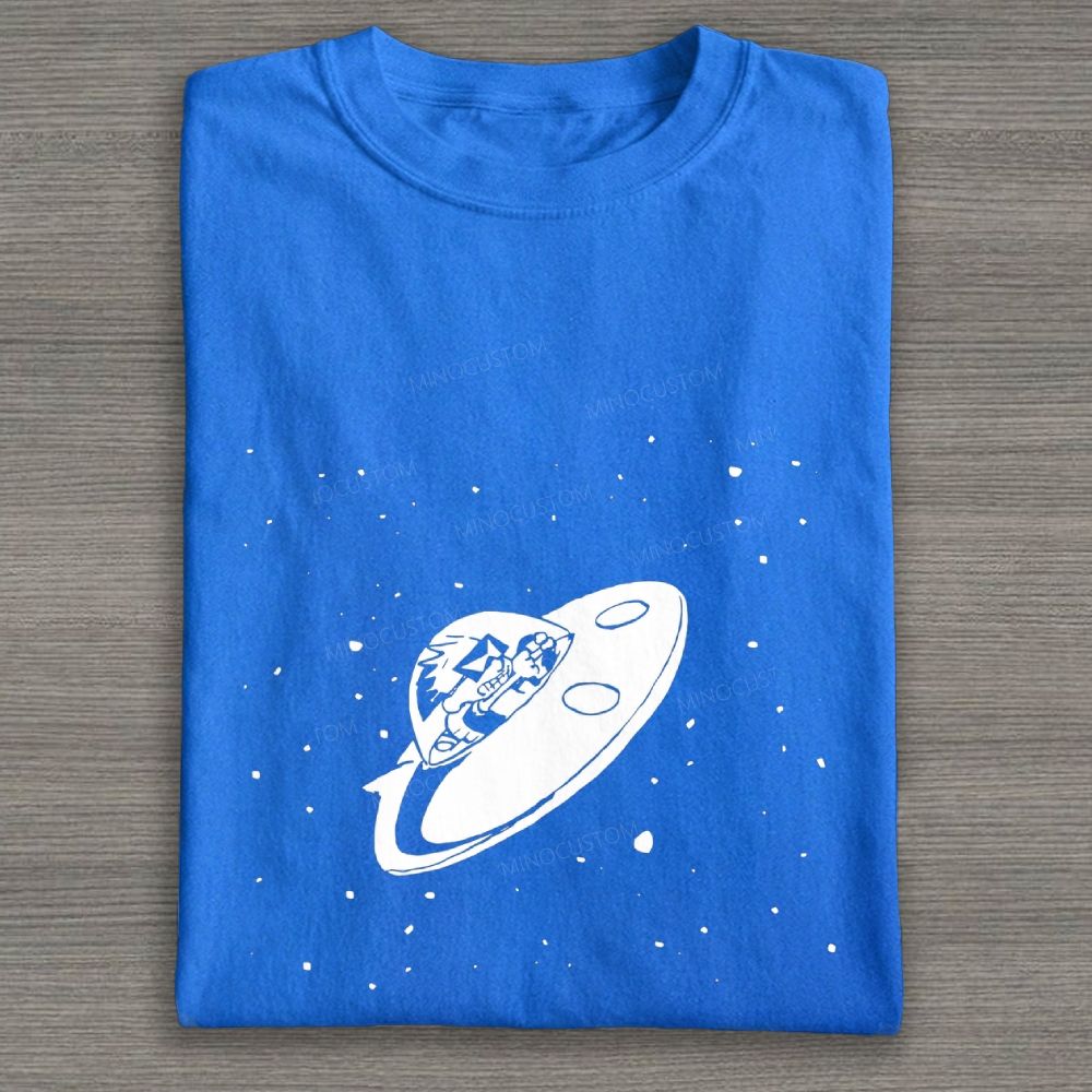 Retro UFO Space Cartoon Graphic Cotton T-shirt