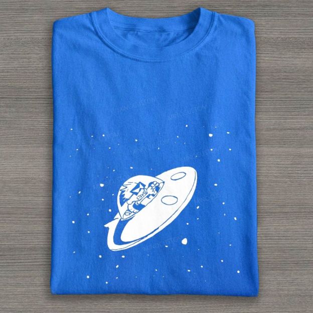 Retro UFO Space Cartoon Graphic Cotton T-shirt