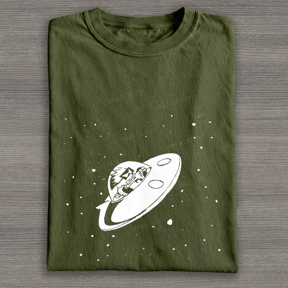 Retro UFO Space Cartoon Graphic Cotton T-shirt