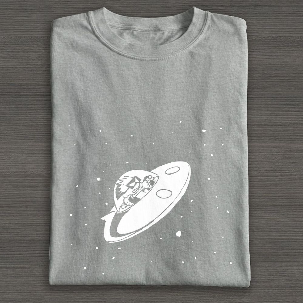 Retro UFO Space Cartoon Graphic Cotton T-shirt