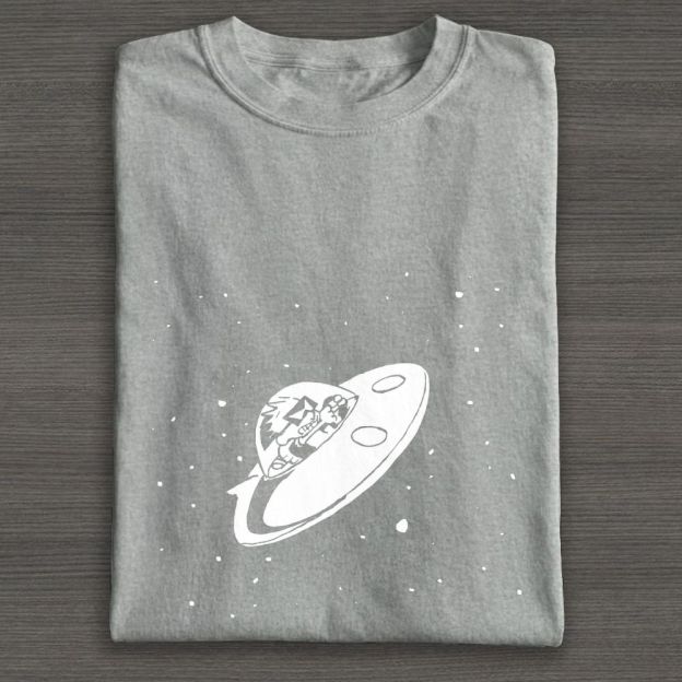 Retro UFO Space Cartoon Graphic Cotton T-shirt