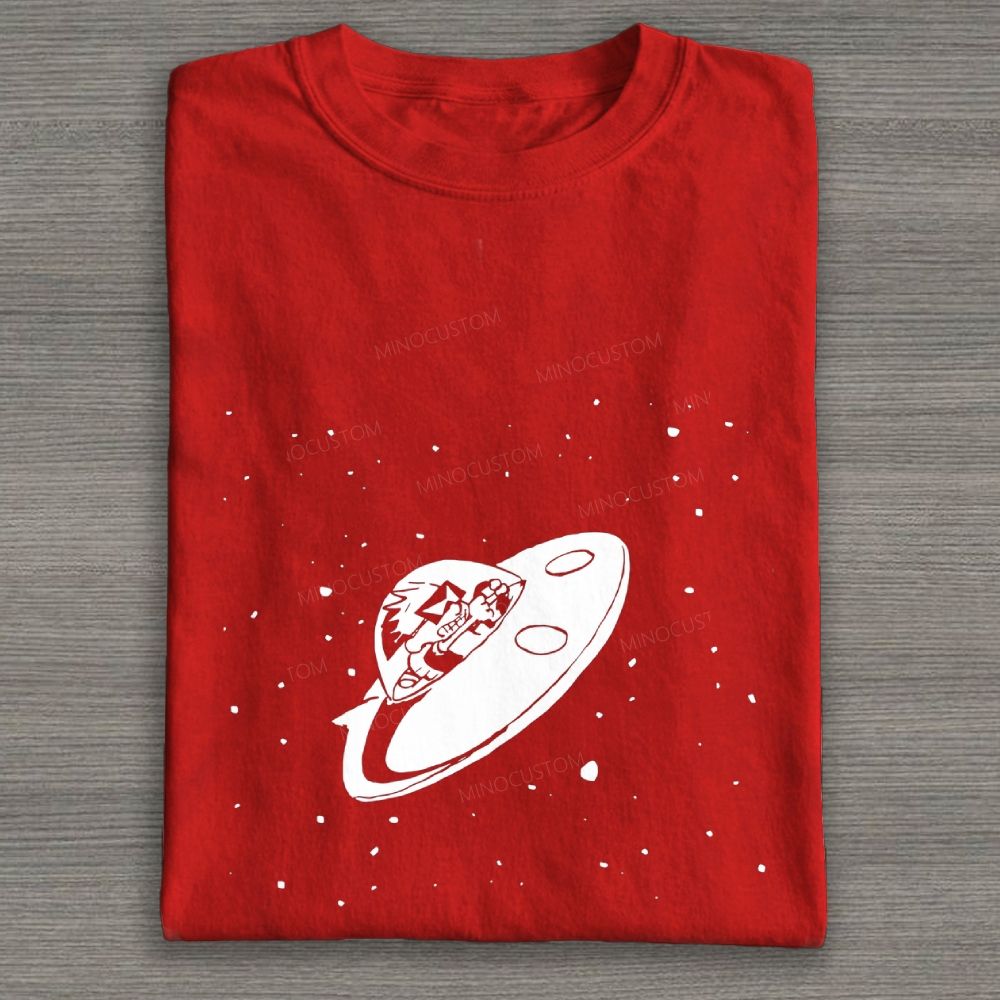 Retro UFO Space Cartoon Graphic Cotton T-shirt