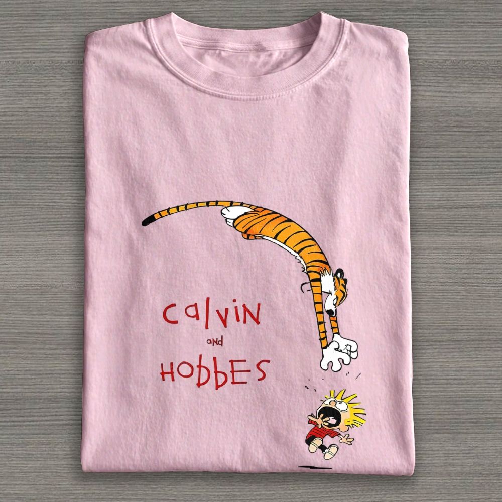 Whimsical Boy And Tiger Cartoon Jump Graphic Cotton T-shirt