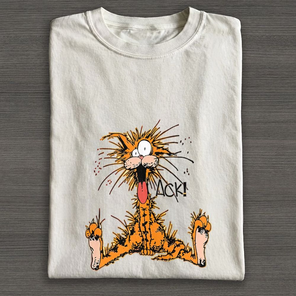 Silly Shocked Orange Cat Cartoon Graphic Cotton T-shirt