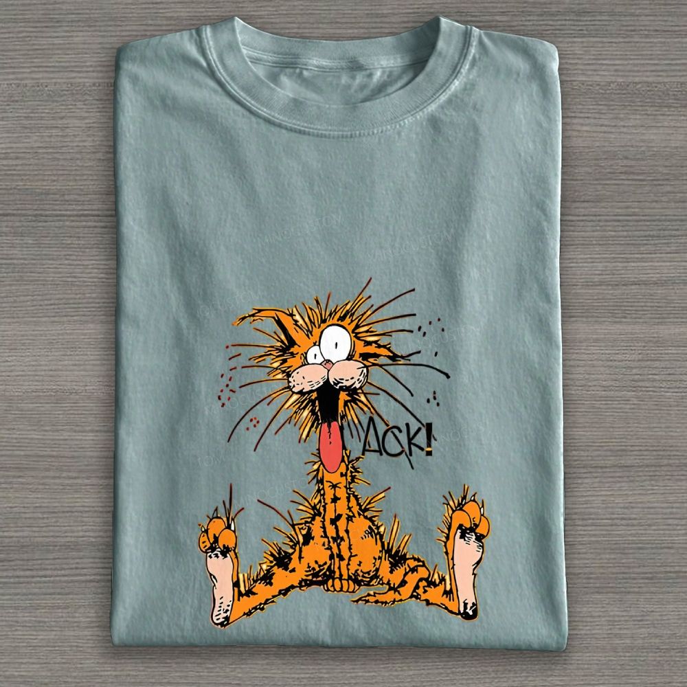 Silly Shocked Orange Cat Cartoon Graphic Cotton T-shirt