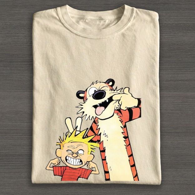 Funny Boy & Tiger Silly Face Cartoon Graphic Cotton T-shirt