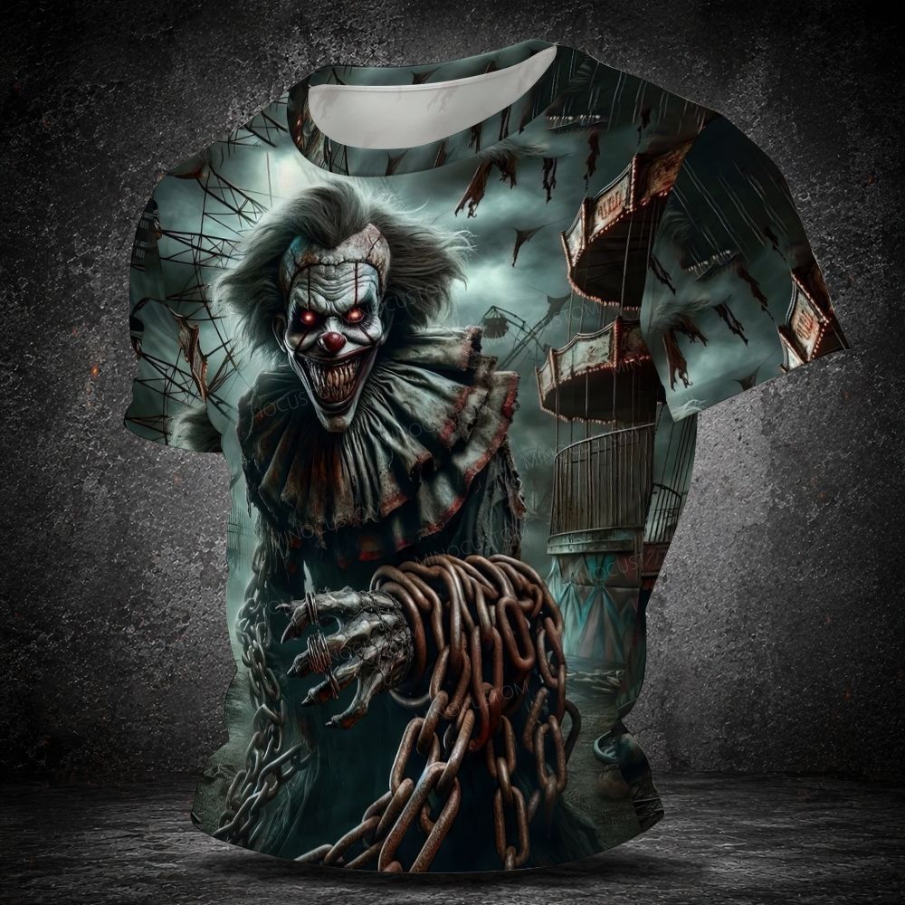 Men's  Vintage Creepy Carnival Clown Graphic Short Sleeve T-shirt
