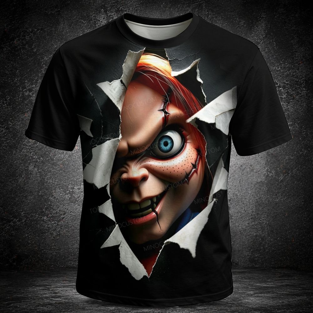 Men's Vintage Creepy Broken Doll Graphic Short Sleeve T-shirt