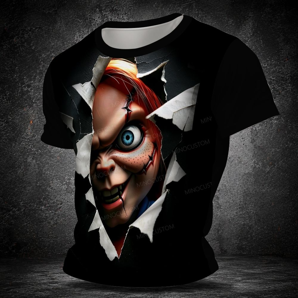 Men's  Vintage Creepy Broken Doll Graphic Short Sleeve T-shirt