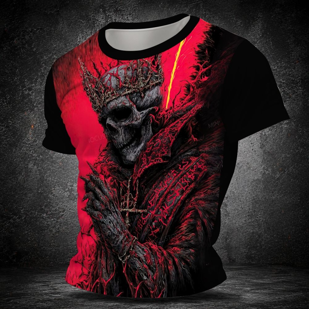 Men's  Vintage Dark Horror Crown Skeleton Art Short Sleeve T-shirt