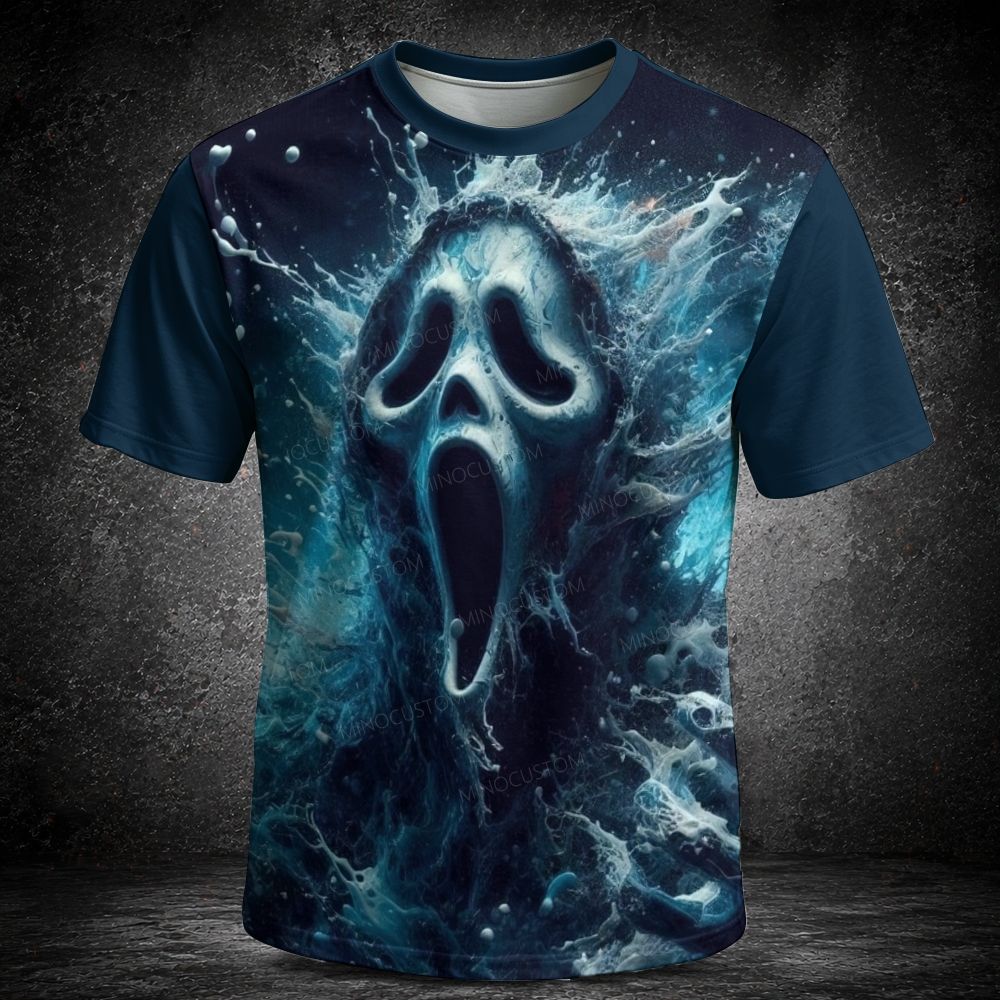 Men's  Vintage Underwater Horror Mask Graphic Short Sleeve T-shirt
