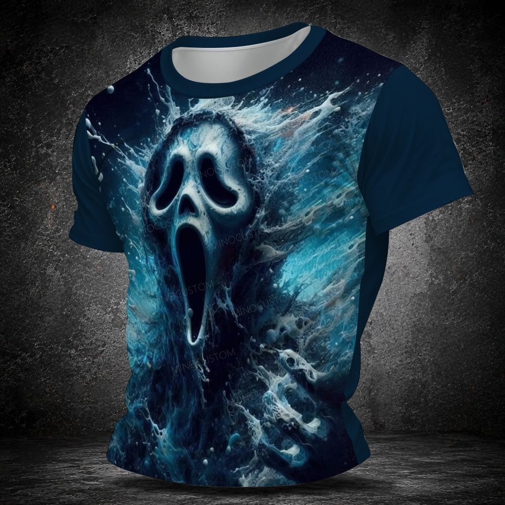 Men's  Vintage Underwater Horror Mask Graphic Short Sleeve T-shirt