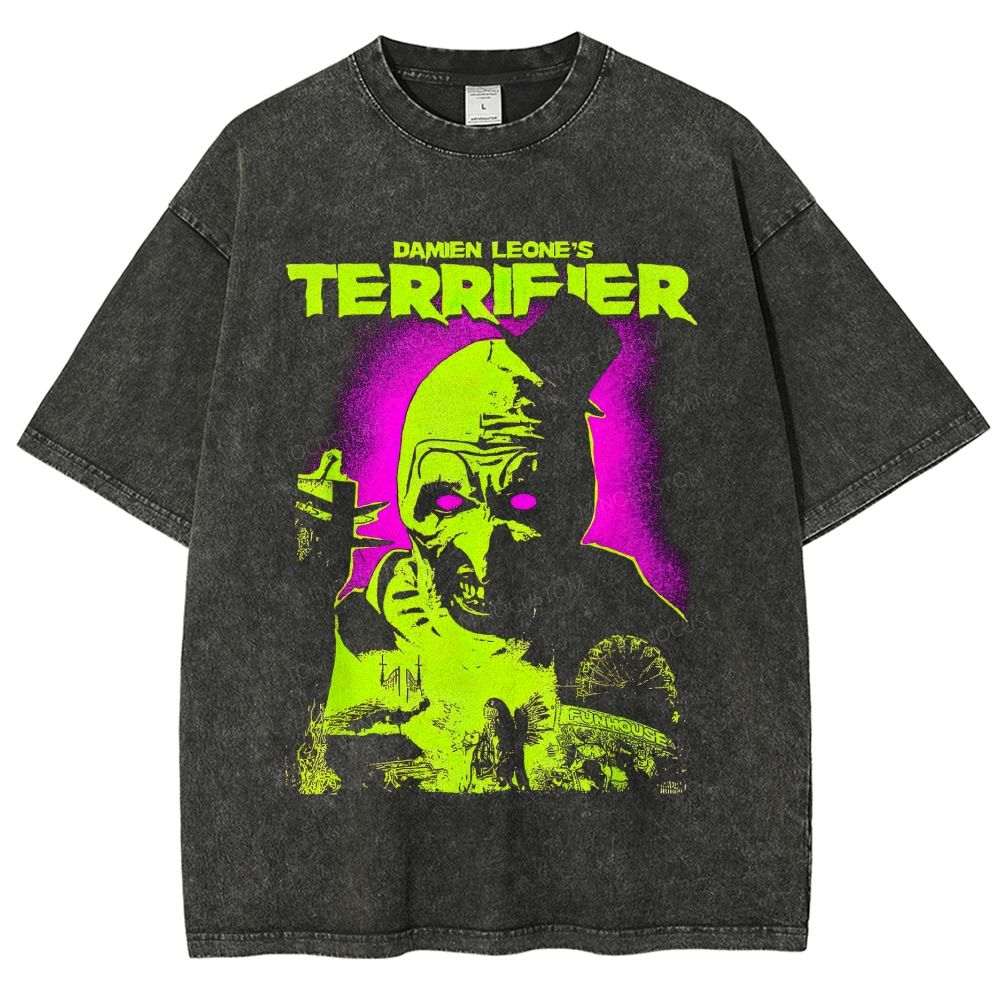 Vintage Retro Horror Clown Graphic Unisex Fit Washed T-Shirt