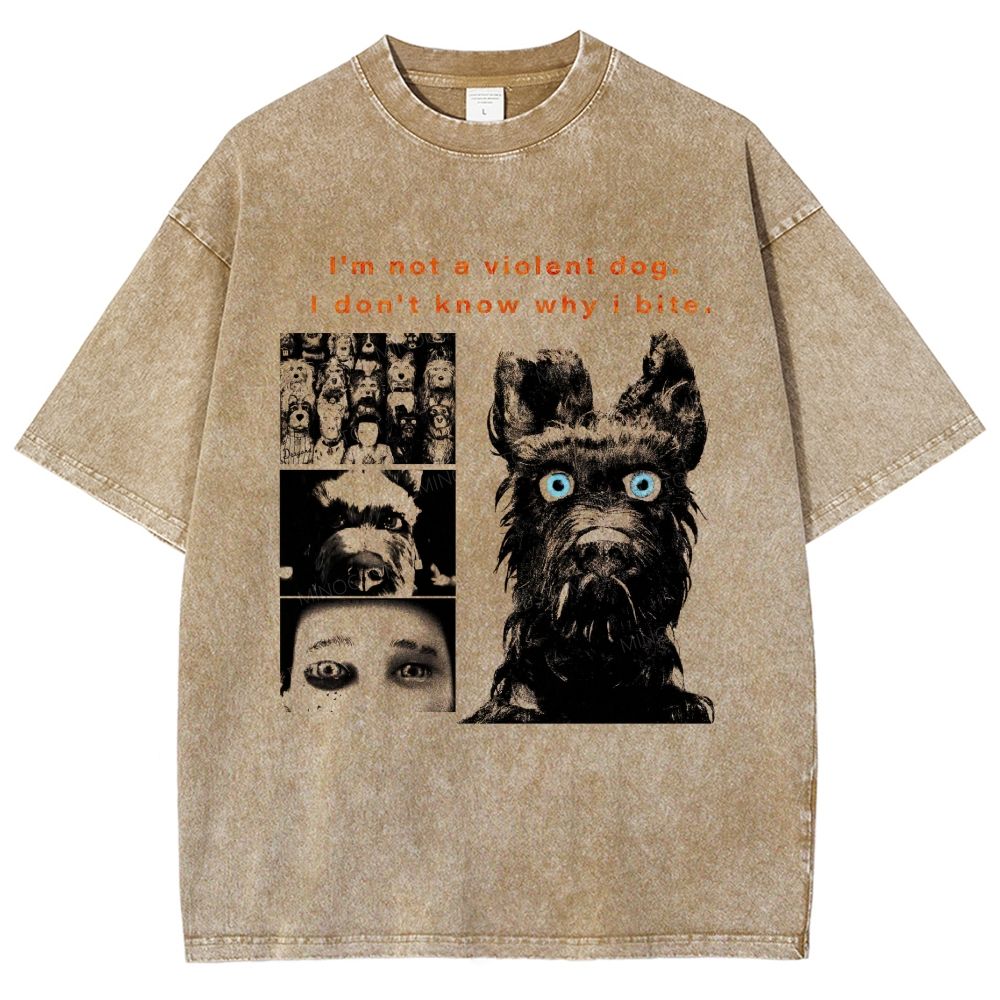 Vintage Black Dog Collage Graphic Unisex Fit Washed T-Shirt