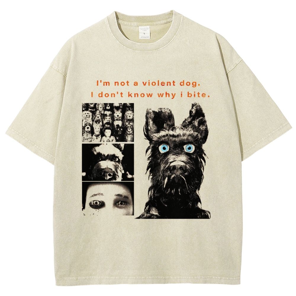 Vintage Black Dog Collage Graphic Unisex Fit Washed T-Shirt