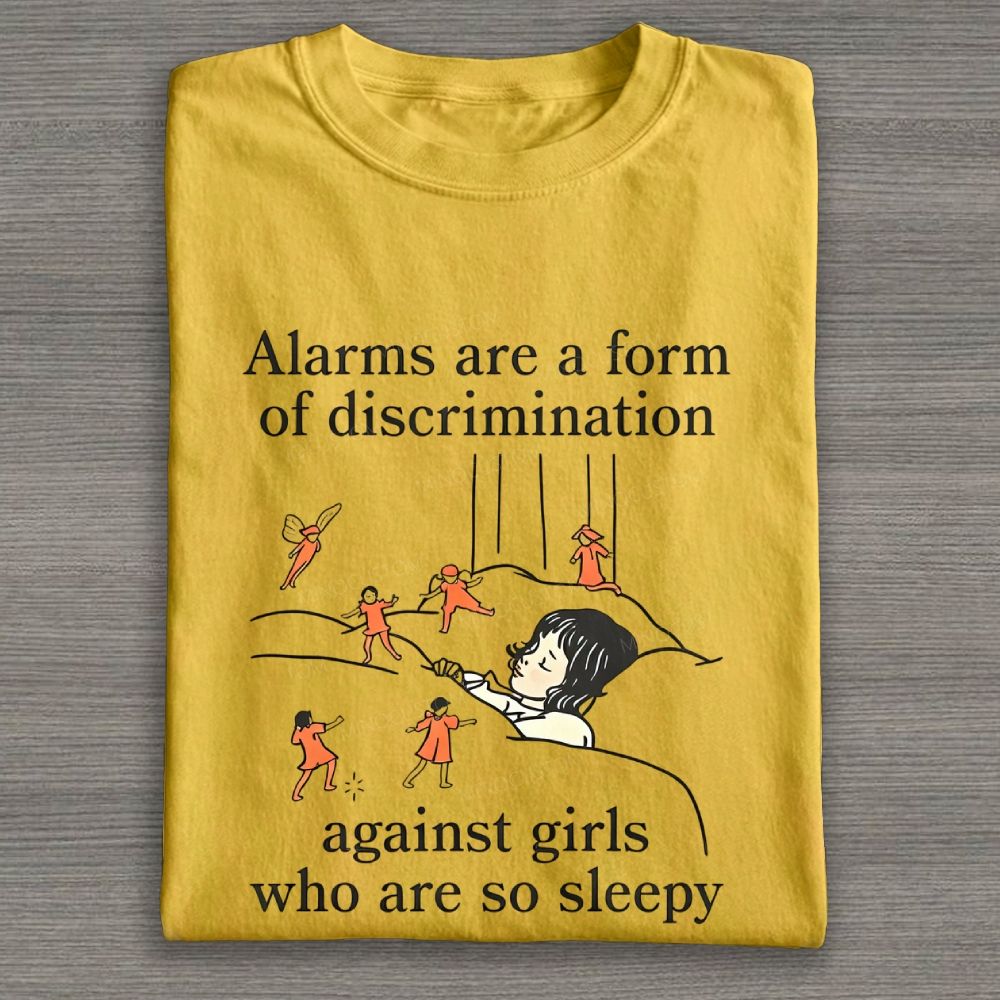Alarms Are A Form Of Discrimination Sleepy Girl Funny Vintage Graphic Cotton T-shirt
