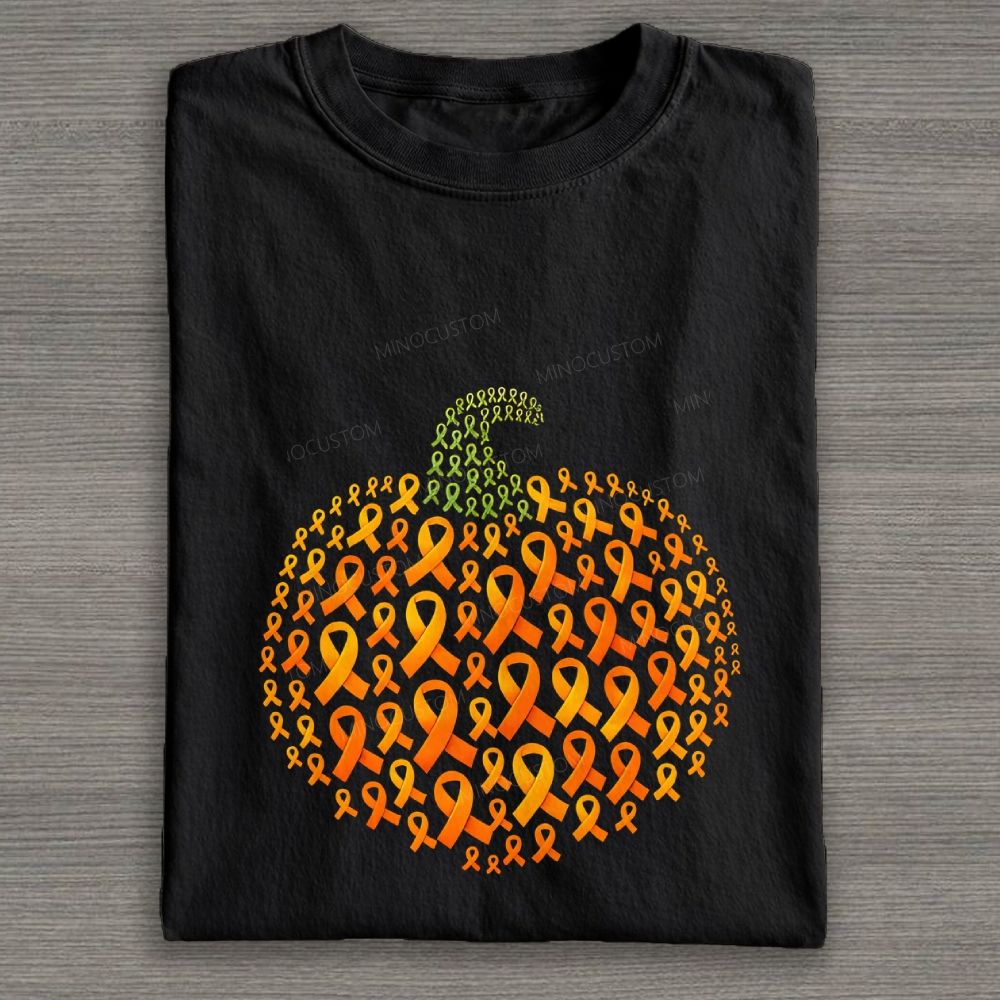Cancer Awareness Ribbon Pumpkin Halloween Graphic Cotton T-shirt