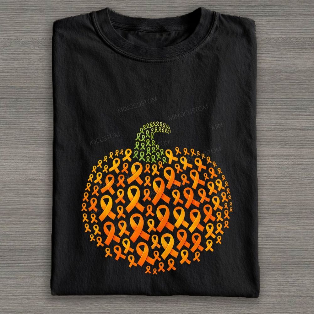 Cancer Awareness Ribbon Pumpkin Halloween Graphic Cotton T-shirt