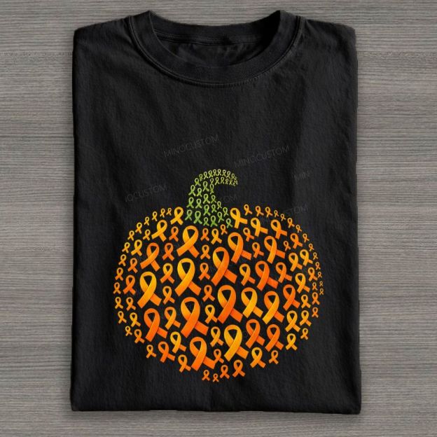 Cancer Awareness Ribbon Pumpkin Halloween Graphic Cotton T-shirt