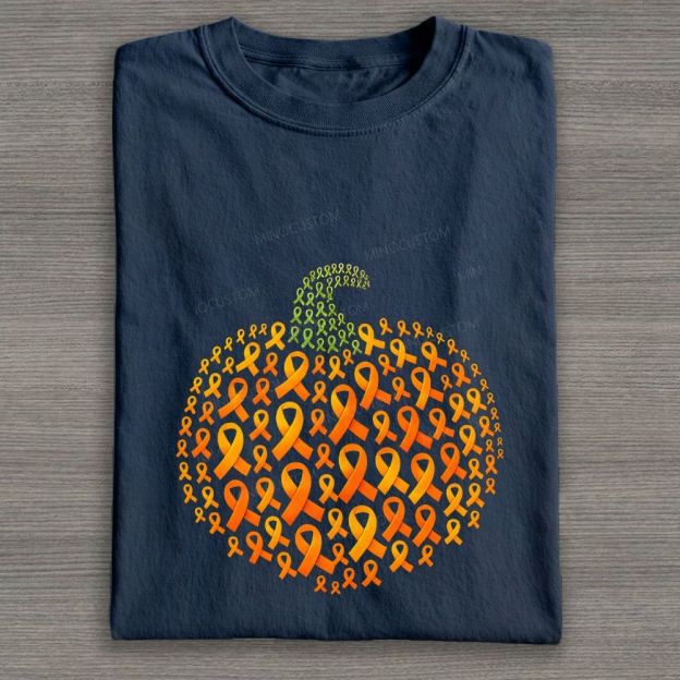 Cancer Awareness Ribbon Pumpkin Halloween Graphic Cotton T-shirt